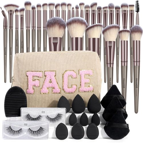 Maange Lot De 46 Pinceaux De Maquillage Synthétiques De Qualité Supérieure - Multifonctions (Champagne, Lot De 46 Pièces) 