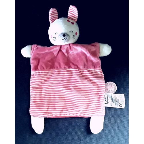 Lapin Blanc Doudou Rose Raye 20 Cm Mots D Enfants