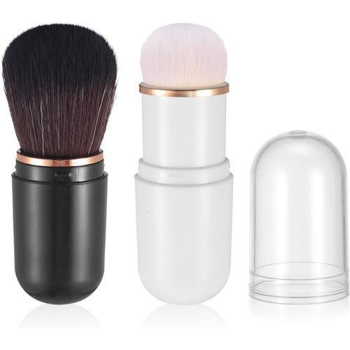 Lot De 2 Pinceaux De Maquillage Rétractables Kabuki - Pinceaux De Maquillage De Voyage - Pinceaux À Blush - Pinceaux Mignons Pour Fond De Teint Liquidepoudre Pressée Et Crème (Noir + Blanc) 