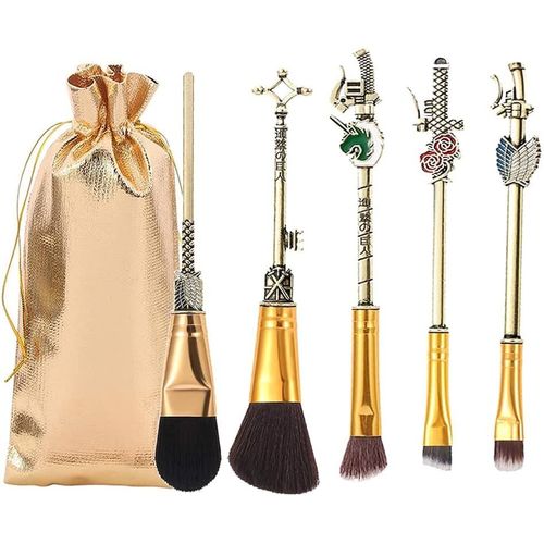 Lot De 5 Pinceaux De Maquillage Avec Manche En Métal Attack On Titan Anime Collection Pour Fond De Teint, Blush, Fard À Paupières, Vi , Correcteur, Eyeliner, Contour, Poudre Liquide 
