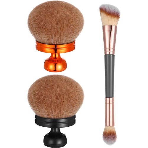 Lot De 2 Pinceaux De Maquillage Extra Larges Pour Autobronzant Avec Pinceaux De Maquillage Portables À Double Extrémité - Multifonctionnels Et Doux - Pour Bronzer, Mousse, Kabuki, Corps, Jambes 