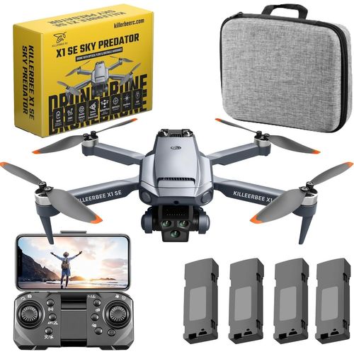 Killerbee X1 Se Sky Predator - Drone Avec Double Caméra - Convient Aux Enfants Et Aux Adultes - Moteurs Sans Balais - Ultra Fly More Combo - 48 Minutes De Temps De Vol - Avec Sac Et 4 Piles-Marque Générale