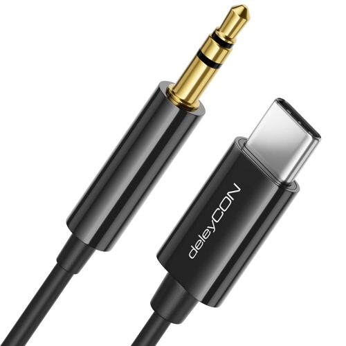 1m Câble USB-C vers Jack 3,5 mm AUX Câble Audio Compatible avec Apple Samsung Google Huawei Xiaomi Smartphone Téléphone Portable Tablette Voiture Casque D'écoute Jack - Noir