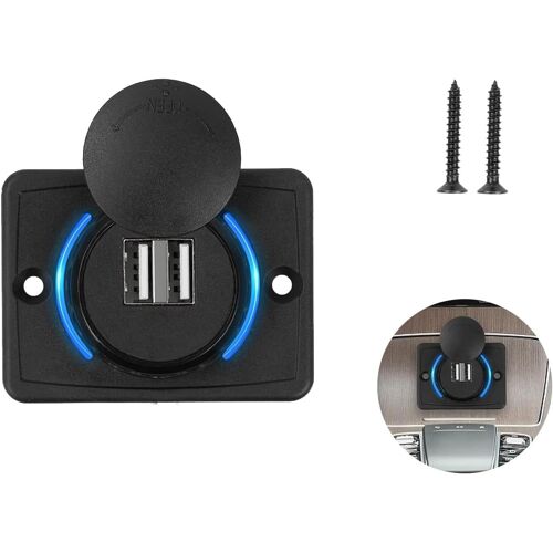 JGD-1 Pièce Prise USB 12V Voiture Double, Prise USB Voiture 12V Encastrable avec Lumière Bleue,Prise de Chargeur pour Bateau,Camion,SUV,RV,avec 2 Vis