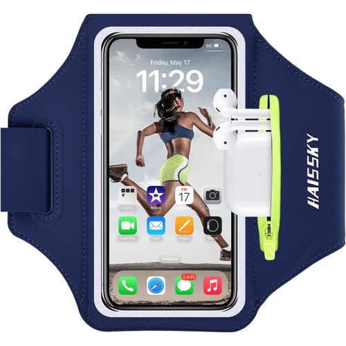 Brassard De Sport Avec Clé De Voiture Poche Zippée,Brassard De Téléphone Résistant À L'eau Pour Iphone 15/14/14 Pro /13 Pro/12 Pro /Xr/Xs Smartphone Running Brassard 6.8"" Pour Jogging