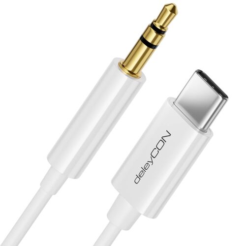 2m Câble USB-C vers Jack 3,5 mm AUX Câble Audio Compatible avec Apple Samsung Google Huawei Xiaomi Smartphone Téléphone Portable Tablette Voiture Casque D'écoute Jack - Blanc