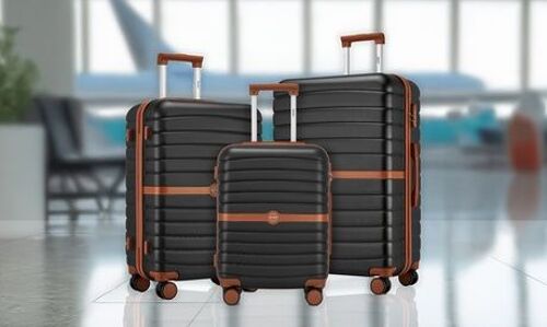 Valise ou set 3 valises en ABS et PC avec design rayé : 1 / valise moyenne / Gris et marron