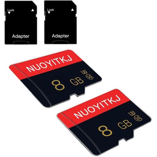 SJZG-Lot De 2 Cartes Micro Sd 8Go Classe 10 Avec Adaptateur Sd Haute Vitesse Pour Tablette, Appareil Photo, Drone