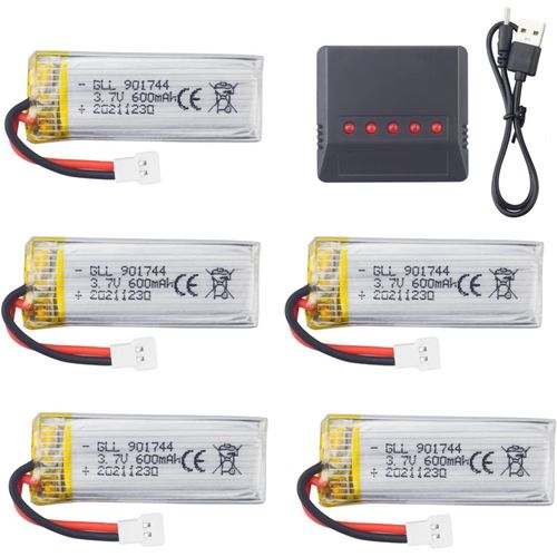Sjzg-5pcs 3.7v 600mah Batterie Au Lithium & 1pcs Chargeur 5 En 1 Pour Syma X600w X700 X700w Photographie Aérienne Quadrirotor Accessoires Télécommande Drone Batterie Au Lithium