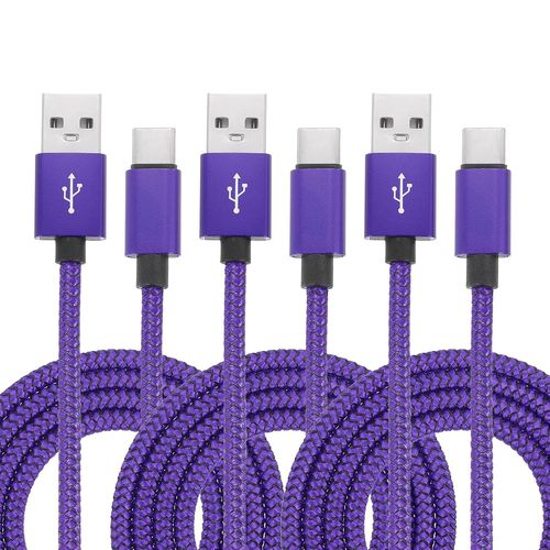 Sjzg-Lot De 3 Câbles De Charge Tressés Usb De Type C, 2,4 A De Type C Vers Usb A, Pour Tablette, Téléphone, Lampe De Bureau Led, Drone, Violet