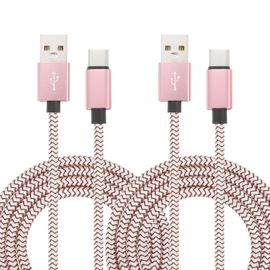 Sjzg-Lot De 2 Câbles De Charge Tressés Usb De Type C, 2,4 A De Type C Vers Usb A, Pour Tablette, Téléphone, Lampe De Bureau Led, Drone, Rose
