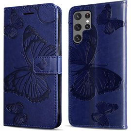 Kal-Coque Pour Galaxy S22 Ultra, Papillon Imprimé Housse En Cuir Pu Magnétique Portefeuille, Étui À Rabat Pour Samsung Galaxy S22 Ultra, Bleu