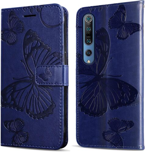 KAL-Coque Pour Xiaomi Mi 10 / Mi 10 Pro, Papillon Imprimé Housse En Cuir Pu Magnétique Portefeuille, Étui À Rabat Pour Xiaomi Mi 10 / Mi 10 Pro, Bleu