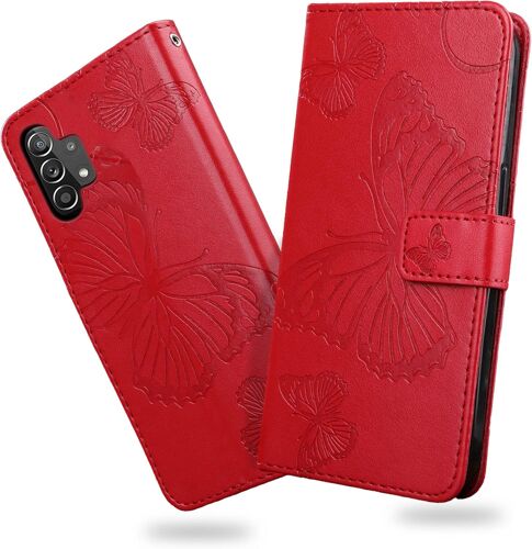 KAL-Coque Pour Galaxy A13 4G, Papillon Imprimé Housse En Cuir Pu Magnétique Portefeuille, Étui À Rabat Pour Samsung Galaxy A13 4G, Rouge