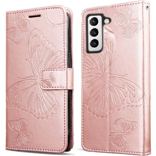KAL-Coque Pour Galaxy S21 Fe, Papillon Imprimé Housse En Cuir Pu Magnétique Portefeuille, Étui À Rabat Pour Samsung Galaxy S21 Fe, Or Rose