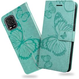 Sansh-Coque Pour Xiaomi Mi 10 Lite 5g, Papillon Imprimé Housse En Cuir Pu Magnétique Portefeuille, Étui À Rabat Pour Xiaomi Mi 10 Lite 5g, Vert