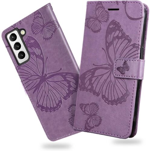 KAL-Coque Pour Galaxy S21 Plus, Papillon Imprimé Housse En Cuir Pu Magnétique Portefeuille, Étui À Rabat Pour Samsung Galaxy S21 Plus, Violet