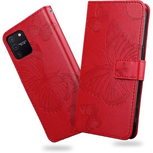 KAL-Coque Pour Galaxy S10 Lite/Galaxy A91 / Galaxy M80S, Papillon Imprimé Housse En Cuir Pu Magnétique Portefeuille, Étui À Rabat Pour Samsung Galaxy S10 Lite, Rouge
