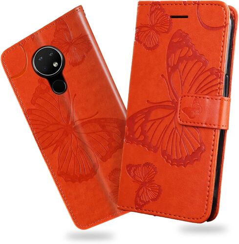 KAL-Coque Pour Nokia 7.2 / Nokia 6.2, Papillon Imprimé Housse En Cuir Pu Magnétique Portefeuille, Étui À Rabat Pour Nokia 7.2 / Nokia 6.2, Orange