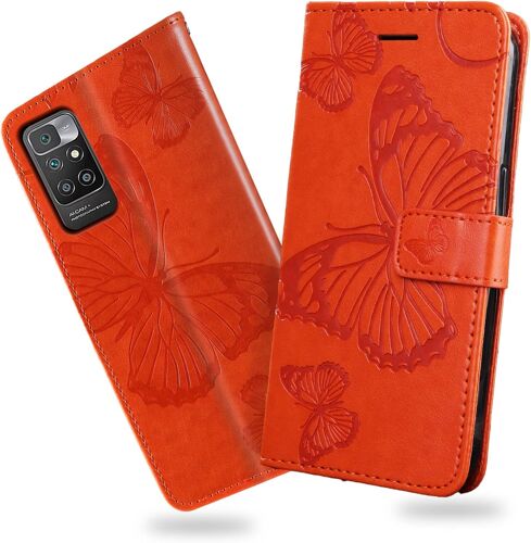 KAL-Coque Pour Xiaomi Redmi 10 4G / Redmi 10 Prime 4G, Papillon Imprimé Housse En Cuir Pu Magnétique Portefeuille, Étui À Rabat Pour Xiaomi Redmi 10 4G / Redmi 10 Prime 4G, Orange