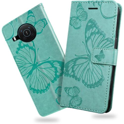 KAL-Coque Pour Nokia X20 / Nokia X10, Papillon Imprimé Housse En Cuir Pu Magnétique Portefeuille, Étui À Rabat Pour Nokia X20 / Nokia X10, Vert