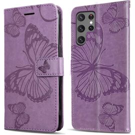 Kal-Coque Pour Galaxy S22 Ultra, Papillon Imprimé Housse En Cuir Pu Magnétique Portefeuille, Étui À Rabat Pour Samsung Galaxy S22 Ultra, Violet