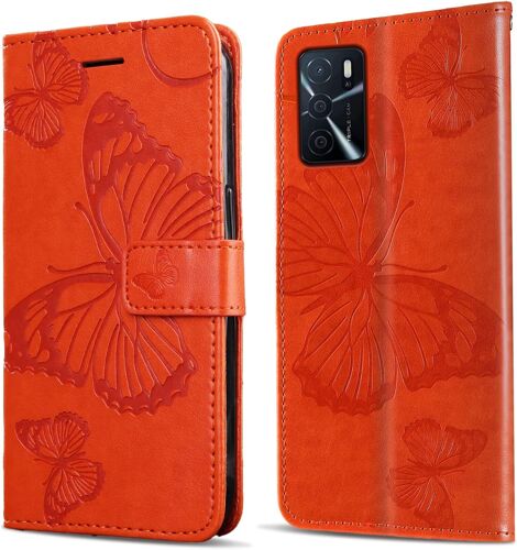 KAL-Coque Pour Oppo A16 4G / Oppo A16S / Oppo A54S, Papillon Imprimé Housse En Cuir Pu Magnétique Portefeuille, Étui À Rabat Pour Oppo A16 4G / Oppo A16S / Oppo A54S, Orange