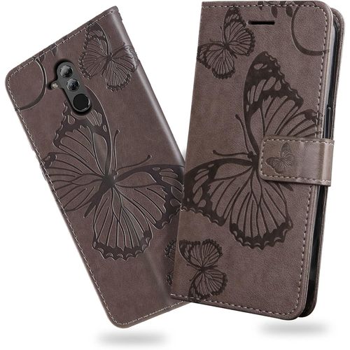 Sansh-Coque Pour Huawei Mate 20 Lite, Papillon Imprimé Housse En Cuir Pu Magnétique Portefeuille, Étui À Rabat Pour Huawei Mate 20 Lite, Gris