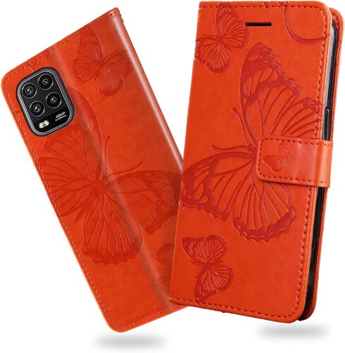 KAL-Coque Pour Xiaomi Mi 10 Lite 5G, Papillon Imprimé Housse En Cuir Pu Magnétique Portefeuille, Étui À Rabat Pour Xiaomi Mi 10 Lite 5G, Orange