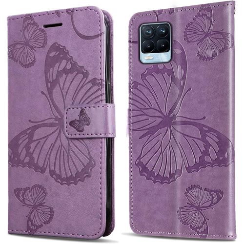 KAL-Coque Pour Oppo Realme 8 4G / Oppo Realme 8 Pro, Papillon Imprimé Housse En Cuir Pu Magnétique Portefeuille, Étui À Rabat Pour Oppo Realme 8 4G / Oppo Realme 8 Pro, Violet