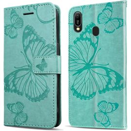 KAL-Coque Pour Huawei Y6 2019 / Honor 8A, Papillon Imprimé Housse En Cuir Pu Magnétique Portefeuille, Étui À Rabat Pour Huawei Y6 2019 / Honor 8A, Vert