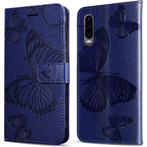 KAL-Coque Pour Huawei P30, Papillon Imprimé Housse En Cuir Pu Magnétique Portefeuille, Étui À Rabat Pour Huawei P30, Bleu