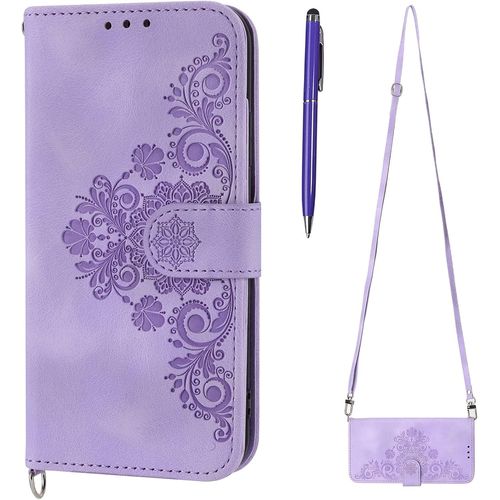 Coque Avec Cordon Pour Iphone 6s Plus/6 Plus, Collier Pour Étui En Cuir Pu Portefeuille Coque Avec Fente Carte, Magnétique Und Flip Tpu Housse Pour Iphone 6s Plus/6 Plus (5,5 Pouces) (Violet)