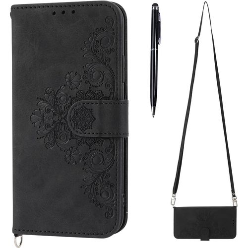 TRAHOO-Coque avec Cordon pour Samsung Galaxy Z Fold 3 5G, Collier pour Étui en Cuir PU Portefeuille Coque avec Fente Carte, Magnétique und Flip Antichoc TPU Housse pour Samsung Z Fold 3 5G (Noir)