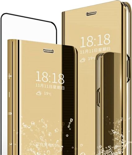 Mlotech Coque Pour Samsung Galaxy Note 20 Ultra,Étui+ Protection Écran [2 Pièces] Flip Clear View Translucide Miroir Cover Standing 360°Housse Antichoc Smart Cover Bumper Golden[HOU994355]