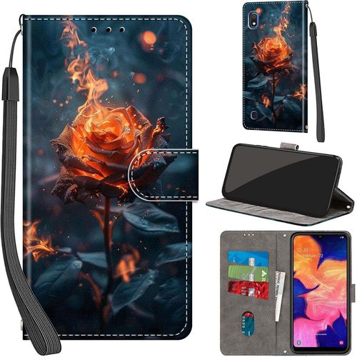 Sjzg-Coque Pour Samsung Galaxy A10 / M10 Cover [Housse En Cuir Pu Premium] [Etui À Rabat] [Pochette De Portefeuille], Étui De Protection Pour Samsung A10,Flamme