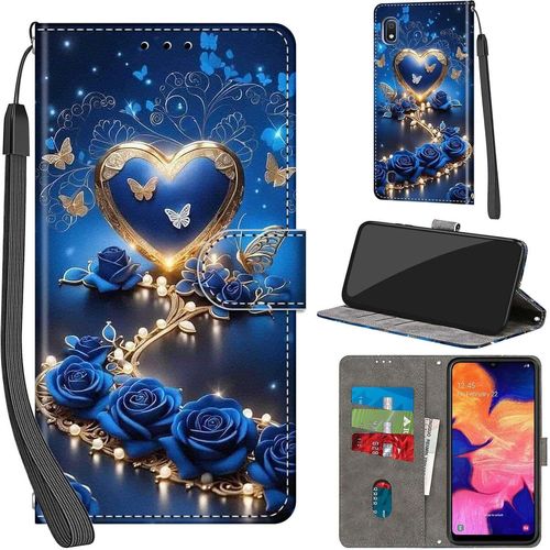 Sjzg-Coque Pour Samsung Galaxy A10 / M10 Cover [Housse En Cuir Pu Premium] [Etui À Rabat] [Pochette De Portefeuille], Étui De Protection Pour Samsung A10,Rose Bleue