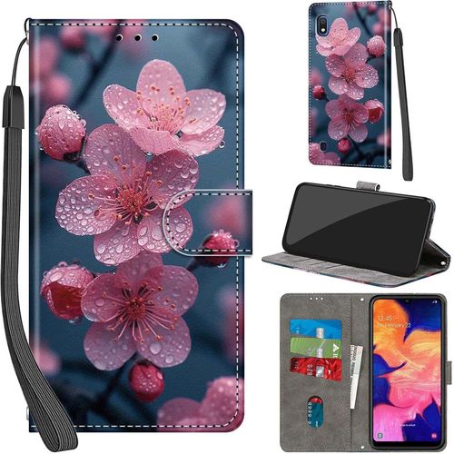 Sjzg-Coque Pour Samsung Galaxy A10 / M10 Cover [Housse En Cuir Pu Premium] [Etui À Rabat] [Pochette De Portefeuille], Étui De Protection Pour Samsung A10,Fleurs
