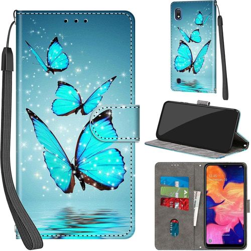 Sjzg-Coque Pour Samsung Galaxy A10 / M10 Cover [Housse En Cuir Pu Premium] [Etui À Rabat] [Pochette De Portefeuille], Étui De Protection Pour Samsung A10,Papillon Vert