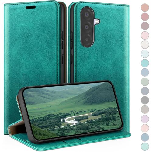 JGD-Coque pour Samsung Galaxy A56 avec RFID Blocage Etui à Rabat en Cuir de Premium,Fentes pour Cartes,Coques de Case,Cover à Rabat pour Samsung A56 Portefeuille Bleu Vert