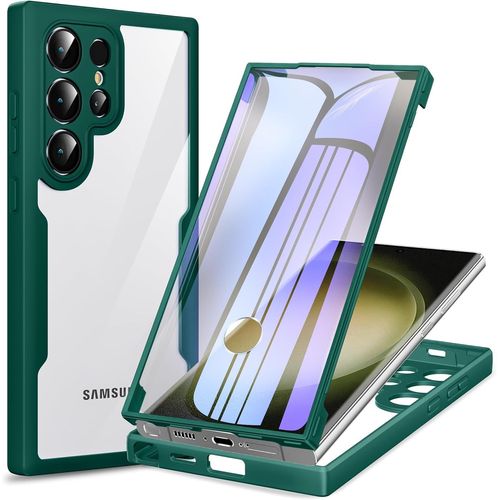 Sansh-360 Degrés Coque Pour Samsung Galaxy S23 Ultra 5g Avec Transparent Protection D'écran, Silicone Antichoc Écran Coque, Anti-Rayures Intégrale Étui Housse Pour Samsung S23 Ultra, Vert