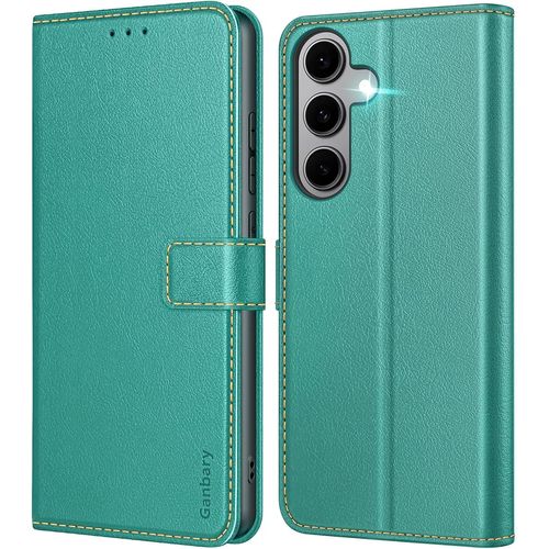 TRAHOO-Coque pour Samsung Galaxy S24 FE, [Housse en Cuir PU Premium] [Etui à Rabat] [Pochette de Portefeuille], Étui de Protection pour Samsung Galaxy S24 FE - Sarcelle