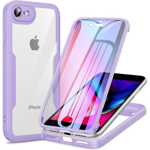 Coque Intégrale 360° Compatible Iphone 7/8/Se (2020/2022) - Tpu Silicone Antichoc, Protège¿Écran Transparent Et Bords Surélevés Anti¿Rayures, Violet