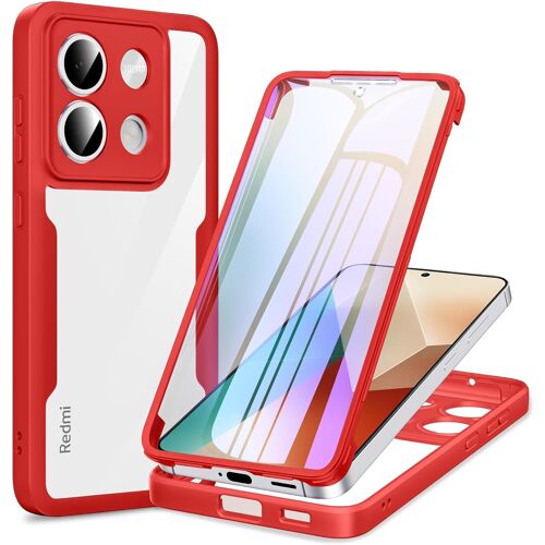 SJZG-360 Degrés Coque Pour Xiaomi Redmi Note 13 5G Avec Transparent Protection D'Écran, Silicone Antichoc Écran Coque, Anti-Rayures Intégrale Étui Housse Pour Xiaomi Redmi Note 13, Rouge