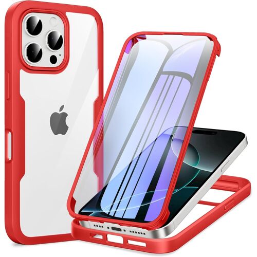 SJZG-360 Degrés Coque Pour Iphone 16 Pro Avec Transparent Protection D'Écran, Silicone Antichoc Écran Coque, Anti-Rayures Intégrale Étui Housse Pour Iphone 16 Pro, Rouge