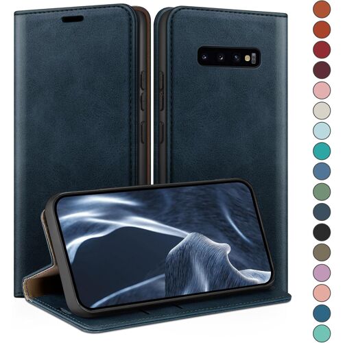 KAL-Coque Pour Samsung Galaxy S10 Avec Rfid Blocage Etui À Rabat En Cuir De Premium,Fentes Pour Cartes,Case À Rabat,Coques De Cover Pour Samsung S10 Portefeuille Bleu Foncé