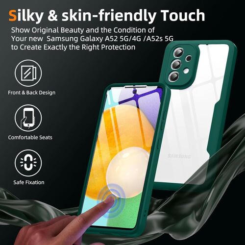 KWEX-360 degrés Coque pour Samsung Galaxy A52 5G/4G / A52s 5G avec Transparent Protection d'écran, Silicone Antichoc écran Coque, Anti-Rayures Intégrale Étui Housse pour Samsung A52 / A52s, Vert