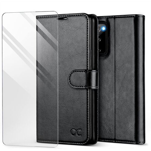 SJZG-Etui Coque Samsung S20 Fe, Antichoc Tpu Housse Galaxy S20 Fe Cuir Pu Portefeuille Etui [Film De Protection Offert] [Béquille] [Fentes Pour Cartes] Coque Pour Samsung Galaxy S20 Fe (6,5"") - Noir