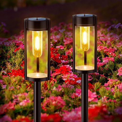Asfasfq-2 Pièces Lampe Solaire Exterieur Jardin, Lumiere Solaire Exterieur Avec Lumière Chaude, Ip65 Étanche Eclairage Exterieur Solaire Pour Chemins, Pour Terrasse, Pelouse,Decoration