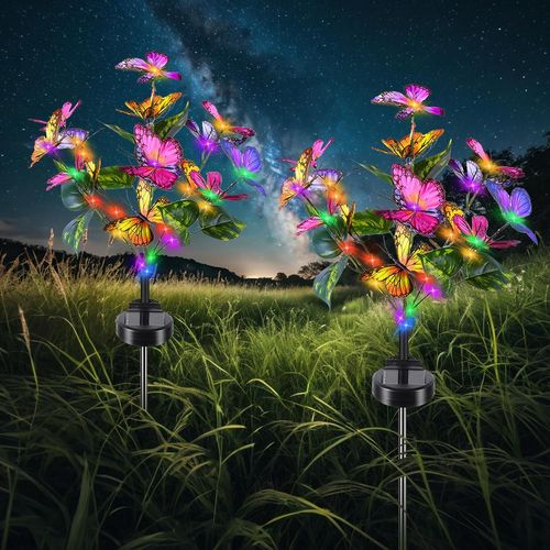 Asfasfq-Lampe Solaire Exterieur Jardin, 2 Pièces Fleurs Papillon Lampes Solaires Extérieure, Ip65 Imperméable Lumiere Led Pour Chemins Lumière Décoration De Jardin Patio Mariage Noël Pelouse Terrasse